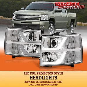 Clear LED DRL Signal Reflector Headlights Lamps For 07-13 Silverado 1500-3500 HD - Picture 1 of 9