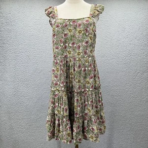 Dress Babydoll Flowy Floral Oversized Cottagecore Dress L tiered green tie back - Picture 1 of 7