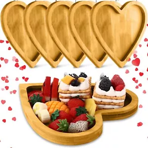 Suzile 6 Pcs Heart Shaped Cheese Board Charcuterie Plate Bamboo Serving Tray - Picture 1 of 6