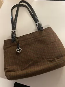 Vintage Brighton karierte Ledertragetasche Schultertasche aus Canvas 129515 - Bild 1 von 10