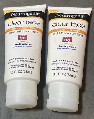 Neutrogena Clear Face Sunscreen Lotion Sunblock Lotion LOT OF 2 Helioplex SPF 30 - Image 1 of 4