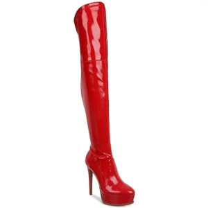 Thalia Sodi Womens SILENA Faux Leather Platform Over-The-Knee Boots | Red | 5M - Picture 1 of 3