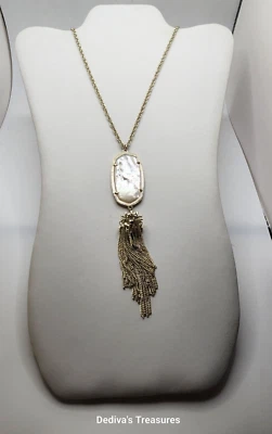 Kendra Scott 30" Gold Plate Tassel Necklace~RAYNE ~Mother of Pearl Ivory Pendant - Image 1 of 4