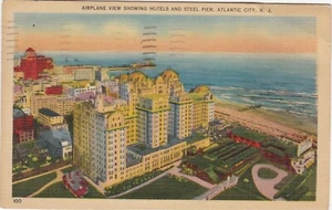 Postcard Airplane View Showing Hotels and Steel Pier Atlantic City NJ Linen 1948 - Picture 1 of 2