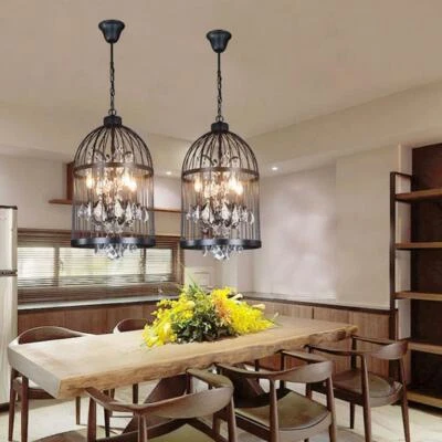 Vintage 4-Lights Wrought Iron Bird Cage Chandelier Crystal Hanging Pendant Lamps - Image 1 of 4