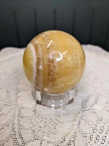 Natural Polished Honey Calcite Crystal Sphere Specimen - Picture 1 of 3