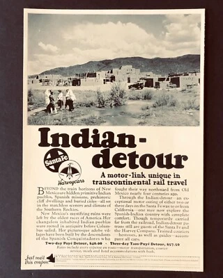 1929 Santa Fe Railroad Advertisement Indian Pueblo New Mexico Train Vtg Print AD - Image 1 of 2
