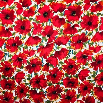 Tela Floral Roja Amapolas Flores Minerva Jardín Remanente Algodón Elástico Satén Foto 1 de 4