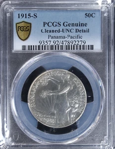 1915-S 50C Panama Pacific Commemorative Half Dollar PCGS Genuine UNC Detail - Picture 1 of 4