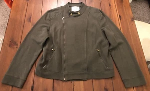Lauren Ralph Lauren Army Green Asymmetrical Zip Sweater Moto Jacket X-LARGE XL - Picture 1 of 17