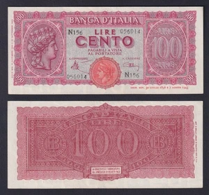 Billet Italie 100 Livres Turrita 1944 P 75a Sup Au + - Picture 1 of 1