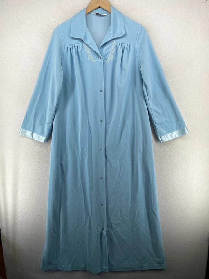 VANITY FAIR Bata S Casa Abrigo Polar Perla A Presión Manga Larga Vintage Azul EE. UU. Foto 1 de 4