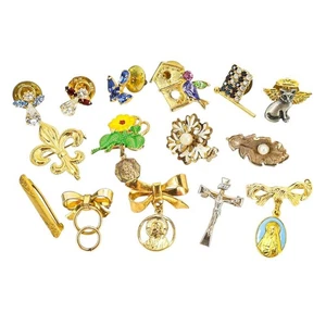 Lote de 15 piezas broches pequeños de solapa vintage con arco religioso y colgante - Imagen 1 de 13