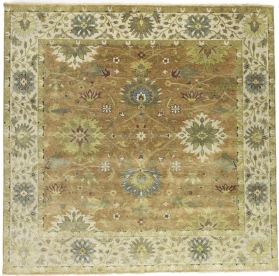 Handmade Wool Oushak Chobi Oriental Square Rug 10X10 ft Living Room Floral Style - Image 1 of 4