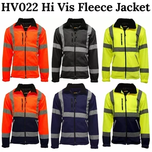 Mens Hi Vis High Visibility Premium Safety Full Lined Work Fleece Jacket HV022 - Picture 1 of 7