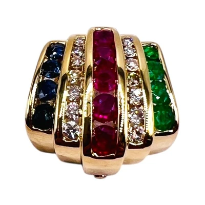 14K Yellow Gold Real Diamond Multi Color Gemstone Slide Cluster Pendant 4 Grams - Image 1 of 4