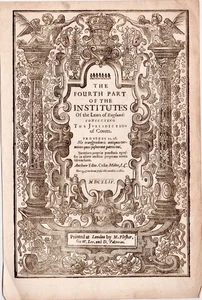 1644 Hervorragendes Kupferstich graviertes Titelblatt aus Edward Coke’s Laws of England - Bild 1 von 1