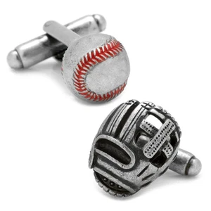 Baseball and Glove Antique Silver Cufflinks - Picture 1 of 4