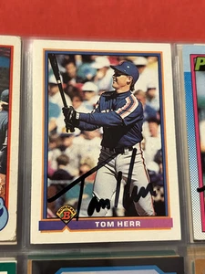 Tarjeta Bowman 1991 autografiada por Tom Herr certificado de autenticidad de los Mets de Nueva York - Imagen 1 de 1