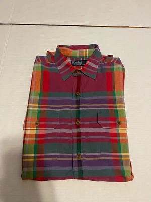 Polo Ralph Lauren Madras Men’s M Button Up Shirt Vintage Plaid Chest Pockets - Image 1 of 4