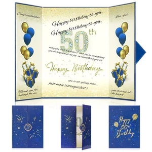 Blue 50th Birthday Decorations Guest Book,Navy Blue Gold Happy 50th Birthday ... - Picture 1 of 7
