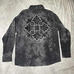 Eighty Eight Shirt Mens L Gray Button Up Tie Dye Skater Y2K Affliction Style - Picture 1 of 7