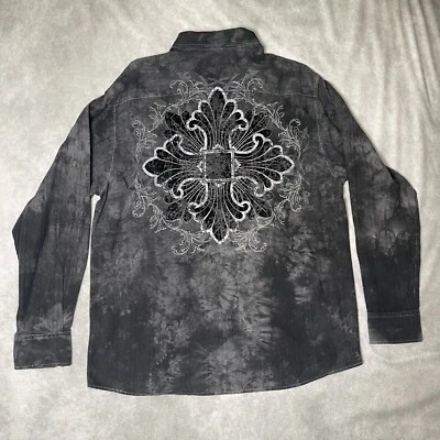 Eighty Eight Shirt Mens L Gray Button Up Tie Dye Skater Y2K Affliction Style - Image 1 of 4