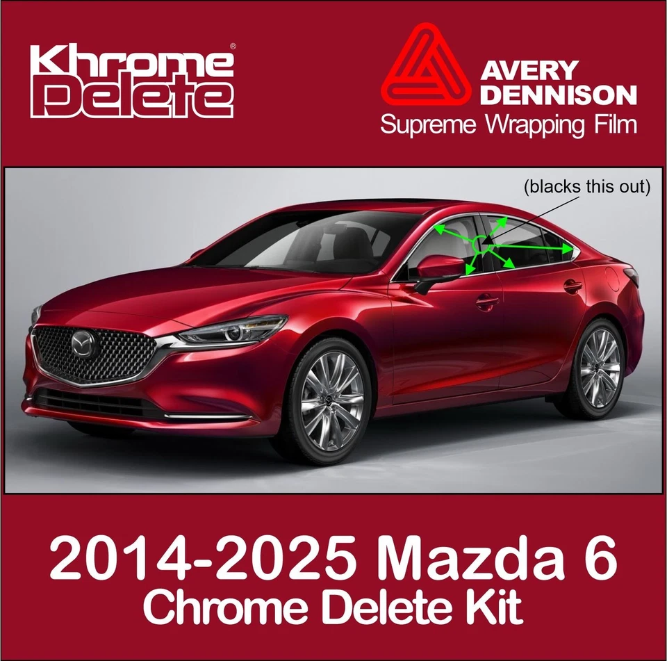 Chrome Delete Vinyl fitting the 2014-2025 Mazda 6 4dr Chrome Trim (Glossy Black) - Image 1 of 4