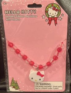 HELLO KITTY Beaded Necklace and Charm Sanrio Red and Clear BEADS New Sealed Pkg - Picture 1 of 4