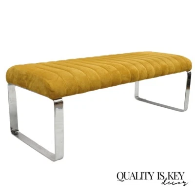 Mid Century Modern Chrome Steel Flat Bar Milo Baughman Style Bench by Tulip Inc - Image 1 of 4