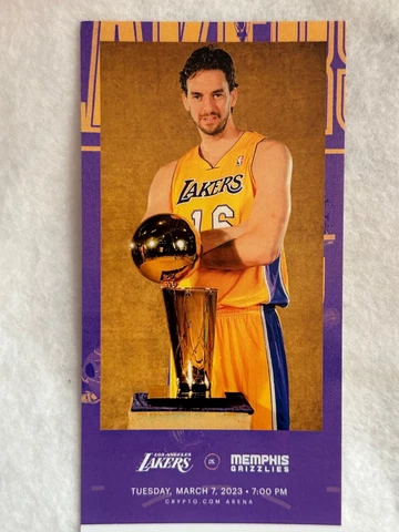 Los Angeles Lakers Pau Gasol Commemorative Ticket Jersey Retirement March 7 2023 Cover