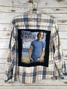 Upcycled Distressed JAKE OWEN Bleached Flannel Country Unisex Size L - Picture 1 of 6