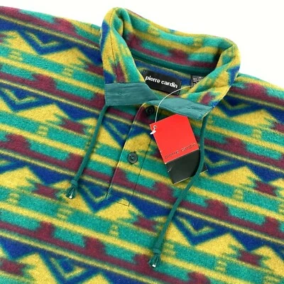 НОВЫЙ винтажный флисовый пуловер Pierre Cardin на пуговицах 1/4 Southwest Aztec • СРЕДНИЙ - Изображение 1 из 4