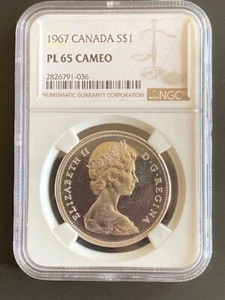 Cameo canadiense 1967 $1 dólar NGC PL65. ¡Grande plateado! Gema BU! - Imagen 1 de 2