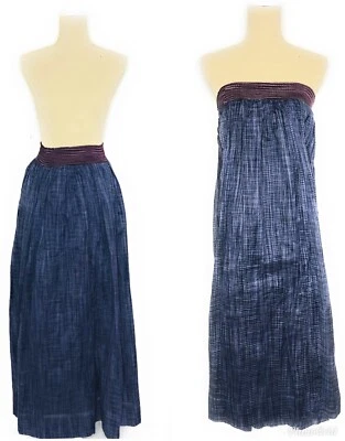 Joan Vass Vestido/Falda Convertible Azul Índigo Completo Boho 100% Algodón Falda XS Foto 1 de 4