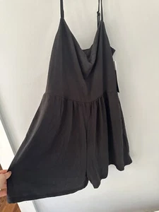 Black Tape Romper Womens Plus size Small Black Sleeveless 2 Pockets New Stretch - Picture 1 of 5