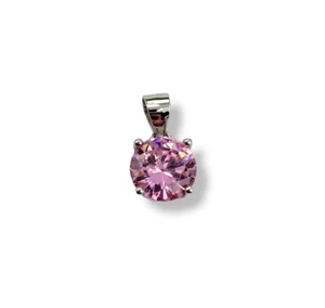 Gorgeous Round Pink CZ and Sterling Silver 925 Pendant Necklace 8mm New in Bag! - Picture 1 of 8