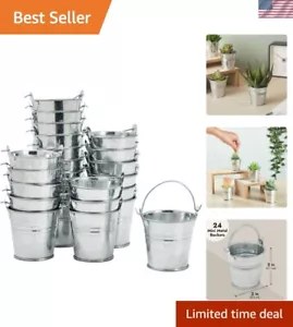 24 Pack Mini Metal Buckets with Handles for Party Favors, Small Galvanized Ti... - Picture 1 of 10
