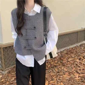 Gilet donna maglia gilet tank cardigan irregolare gilet maglione senza maniche - Foto 1 di 15