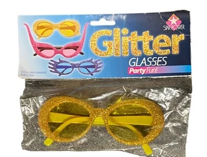 1 Yellow GLITTER SUNGLASSES Eye Oval Clout Funny Joke Gag Gift Go Disco Diva Mod - Picture 1 of 1
