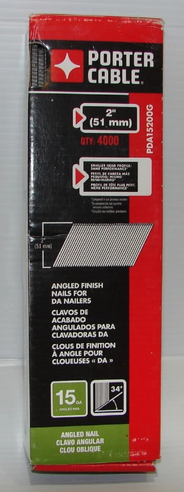 PORTER-CABLE PDA15200G Clavos de acabado angular DA galvanizado calibre 15 de 2 pulgadas, 4M Foto 1 de 1