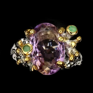 Handarbeit! Ring Ametrin Smaragd 925 Silber 585 bicolor vergoldet Gr. 56 - Bild 1 von 3