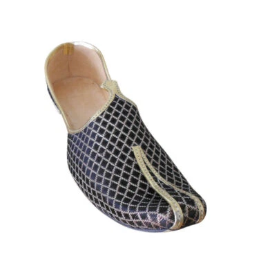 Men Shoes Jutties Indian Wedding Black Handmade Flip Flops Mojaries US 6-8 - Image 1 of 4