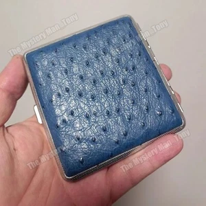 Handgefertigtes blaues Straußenleder Cover Zigarettenetui Box für 20 Zigaretten - Bild 1 von 8