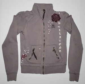 Billabong Girls Youth Gray and Embroidered Rose Pattern Jacket Size Small - Picture 1 of 14
