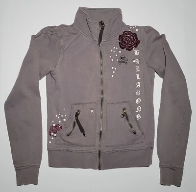 Billabong Girls Youth Gray and Embroidered Rose Pattern Jacket Size Small - Image 1 of 4