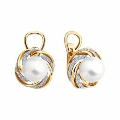 SOKOLOV Pearl /Diamond  14 K Rose Gold Earrings  NEW - Image 1 of 4