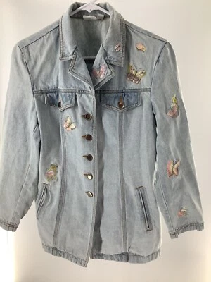 Together gorgeous denim light wash jacket 8 W embroidered butterflies & floral - Image 1 of 4