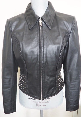 Chaqueta de cuero negra FMC con detalles trenzados y tachuelas - pequeña Foto 1 de 4