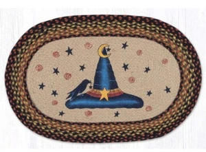 Braided Jute Stenciled Print Oval Patch Area Rug. Earth Rugs. WITCHES HAT - Picture 1 of 1